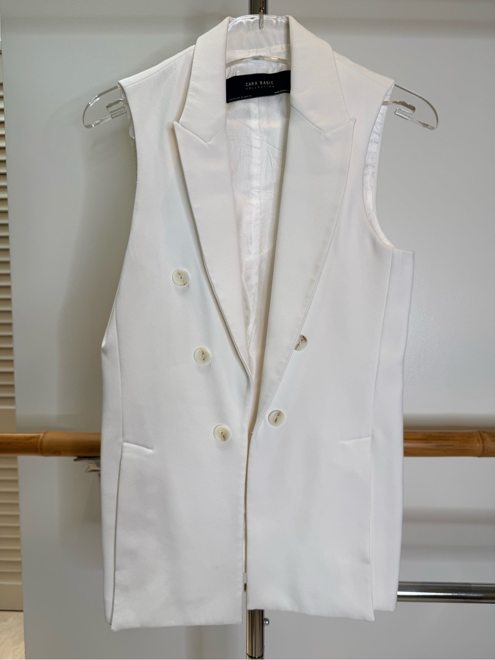 Zara White Double Breasted Longline Blazer Vest XS